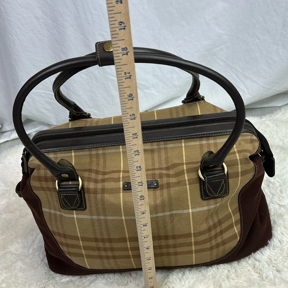 Eddie Bauer Classic Vintage Plaid Traveler Bag Luggage  Leather Trim & H…